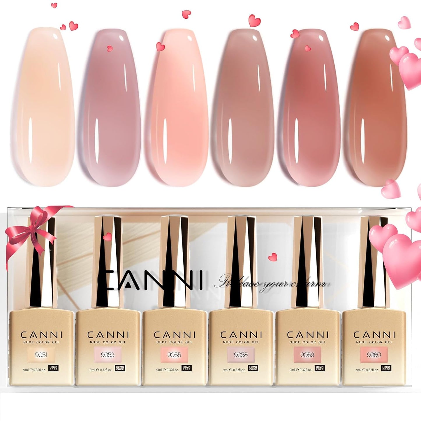 CANNI Gel Nail Polish Set - 6 Pcs 9ml Glitter & Solid Colors | Christmas & New Year's DIY Kit for Home Use