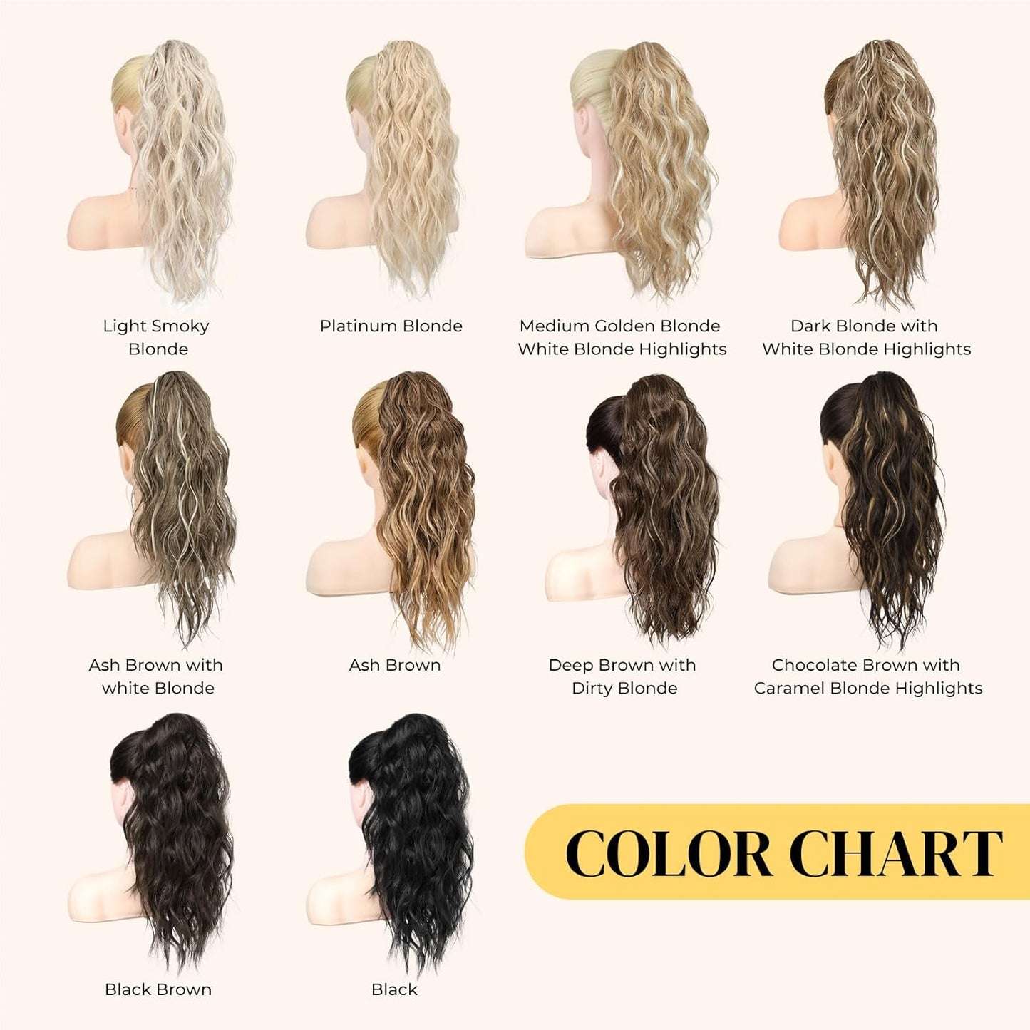 Ponytail Extension - 18" Wavy Claw Clip Hairpiece | Synthetic Curly Ponytail - Black Brown