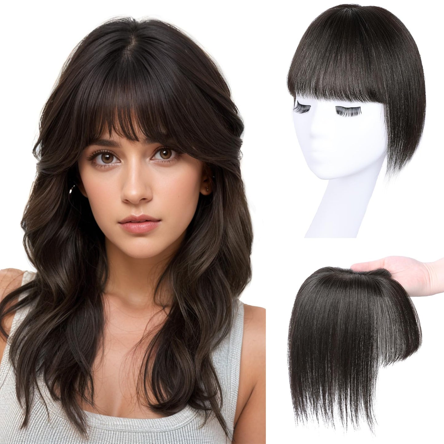 VERNA Bangs Hair Clip 360°3D Cover Hair Toppers for Women Real Human Hair,100% Real Human Hair Clip in Bangs,Hair pieces Clip on Bangs for Daily Wear