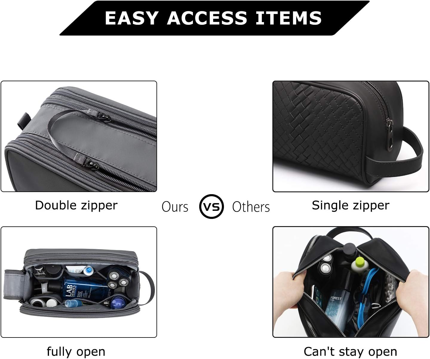 Toiletry Bag for Men - Water-Resistant Travel Organizer Dopp Kit | Grey Medium Size