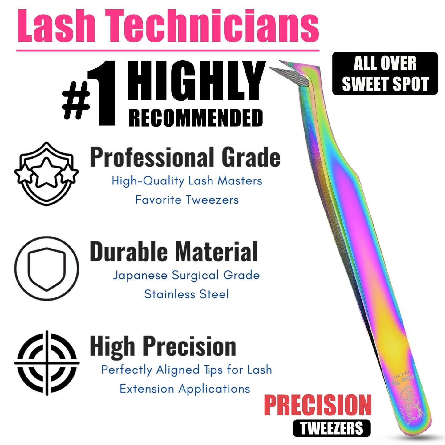 Fiber Tip Lash Tweezer Axe Tip – Mega Volume Boot Tweezer for Eyelash Extensions, Precision Stainless Steel, Non Slip Grip, Lash Tool for Volume Fans, Classic & Mega Volume Lashes (Rainbow)
