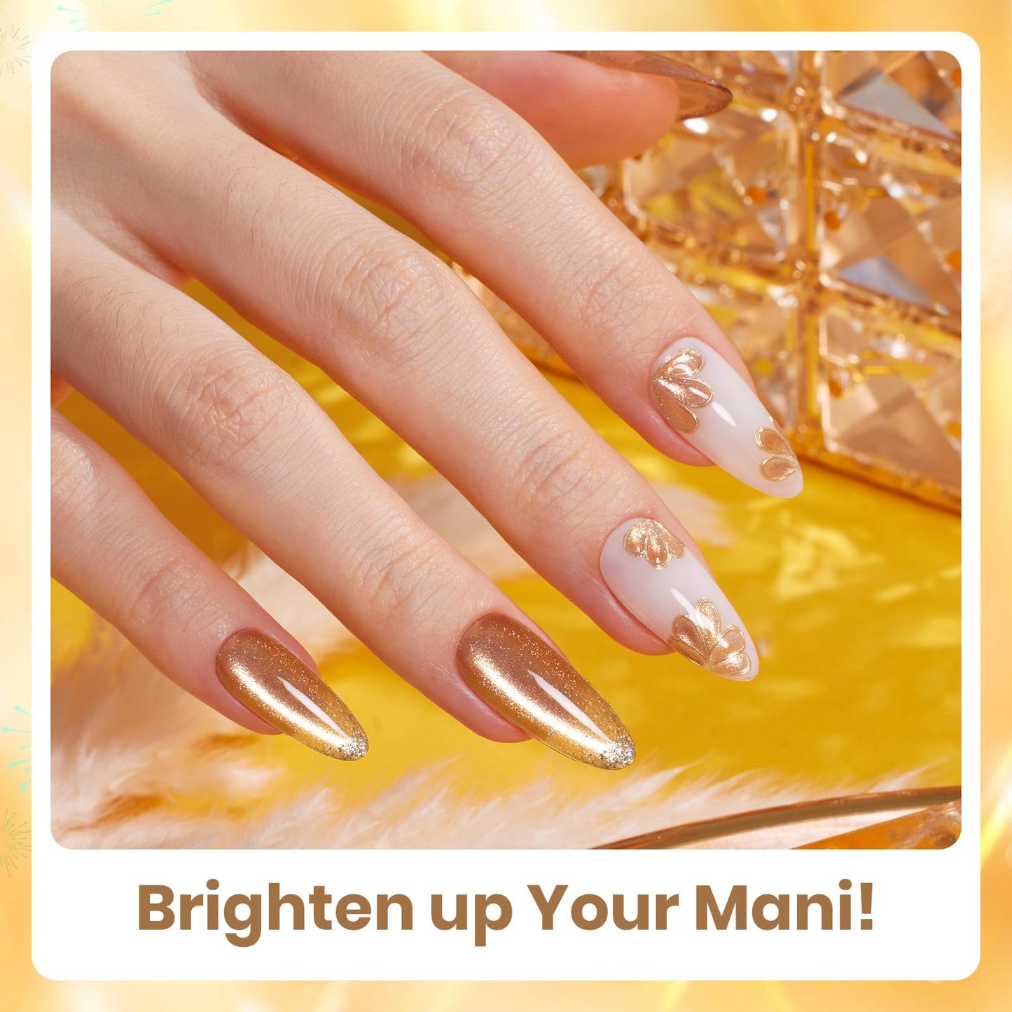 Beetles Glitter Gel Polish Set - Daring Glow Collection, Gold Cat Eye Gel Colors Red Gold Glitter Shimmer Yellow Orange Nails Art Soak off Uv LED Manicure Nail Trend Gift for Women