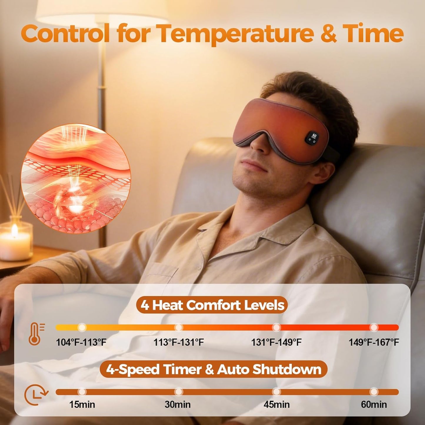 Heated Eye Mask - Warm Compress for Dry Eyes & Blepharitis | Cordless with 4 Temperature Modes & Timer, 100% Cotton Cover, Dark Grey