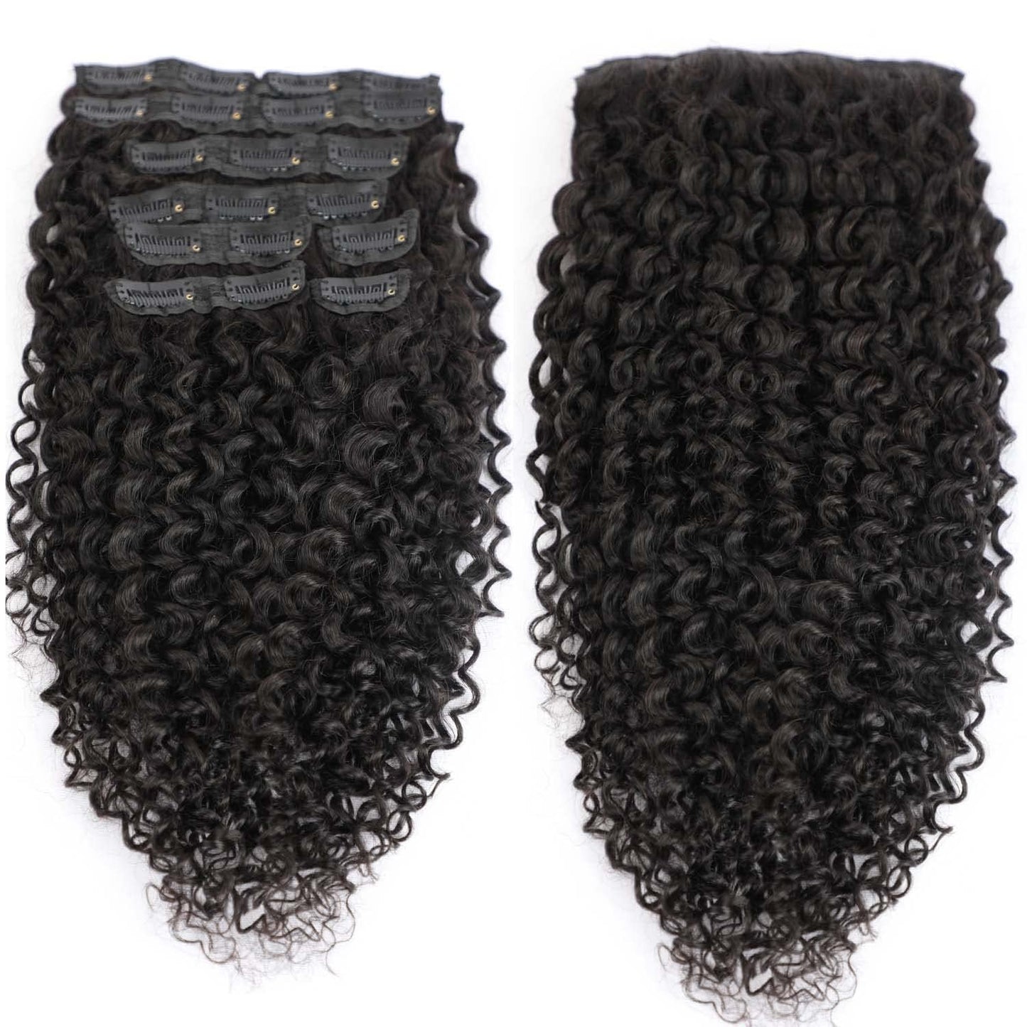 16 Inch Kinky Curly Clip ins Human Hair 110g 8pcs 20 Clips 3C 4A Curly Clip In Hair Extensions Real Human Hair Brazilian Virgin Hair Full Head for Women Natural Black Color
