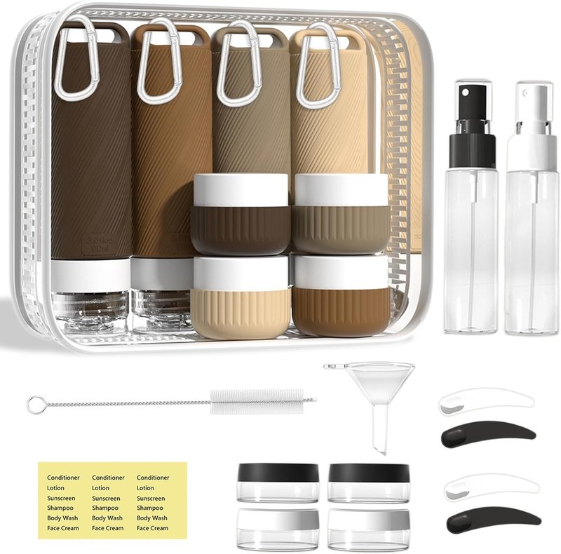 Travel Toiletry Bottles Set - 26 Pcs Leakproof Silicone Containers | TSA Approved, Refillable with Carabiner