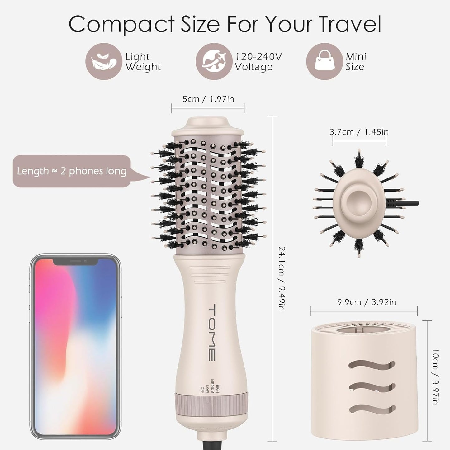 Blow Dryer Brush - 600W Oval Hot Air Volumizer & Straightener | Anti-Frizz Styling Tool, Pink (2 Inch)