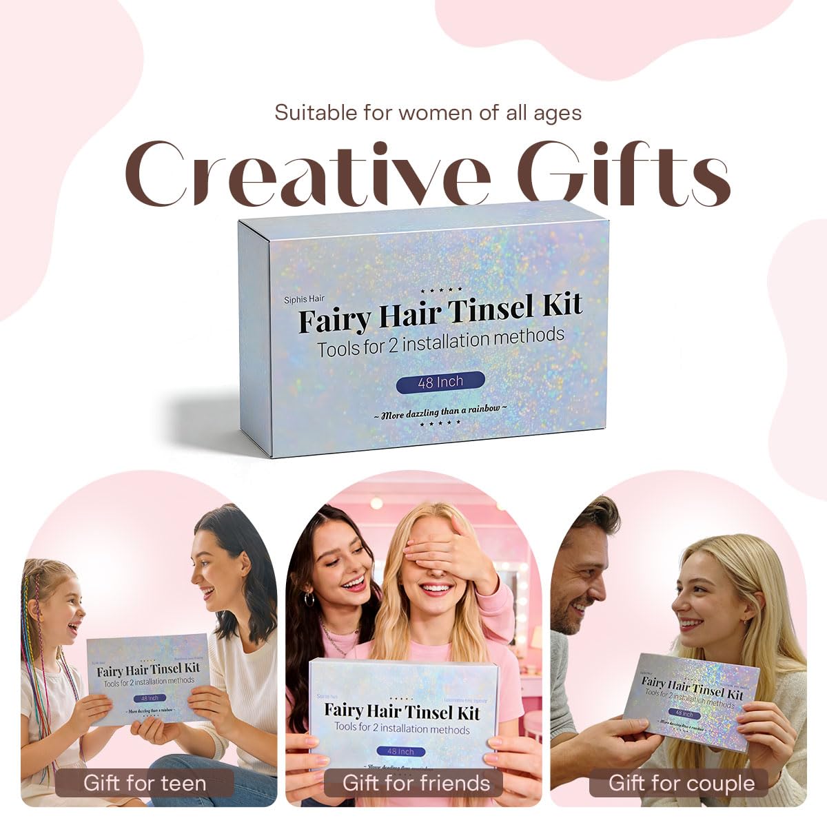 Hair Tinsel Kit - 20 Color Glitter Hair Extensions for Teens | Heat Resistant Fairy Hair Accessories (48 Inch)