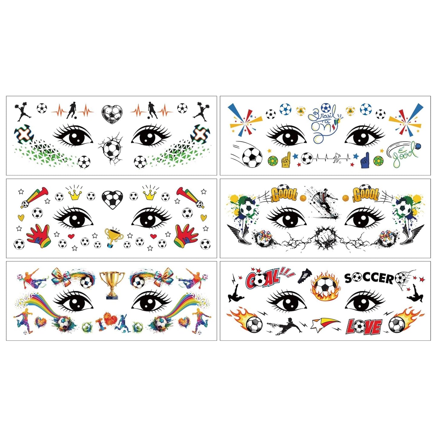 Soccer Temporary Tattoos - Waterproof Cartoon Face Stickers | 6 Fun Styles for Party Makeup
