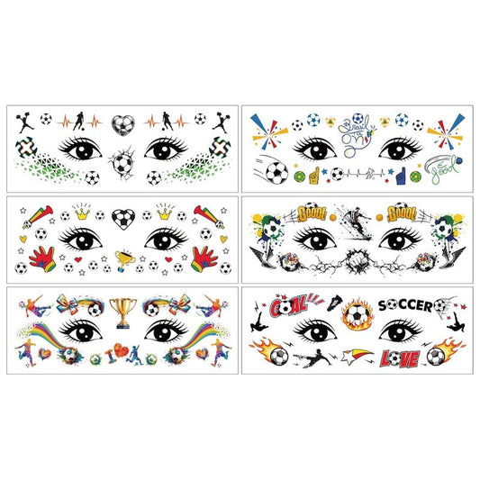 Soccer Temporary Tattoos - Waterproof Cartoon Face Stickers | 6 Fun Styles for Party Makeup