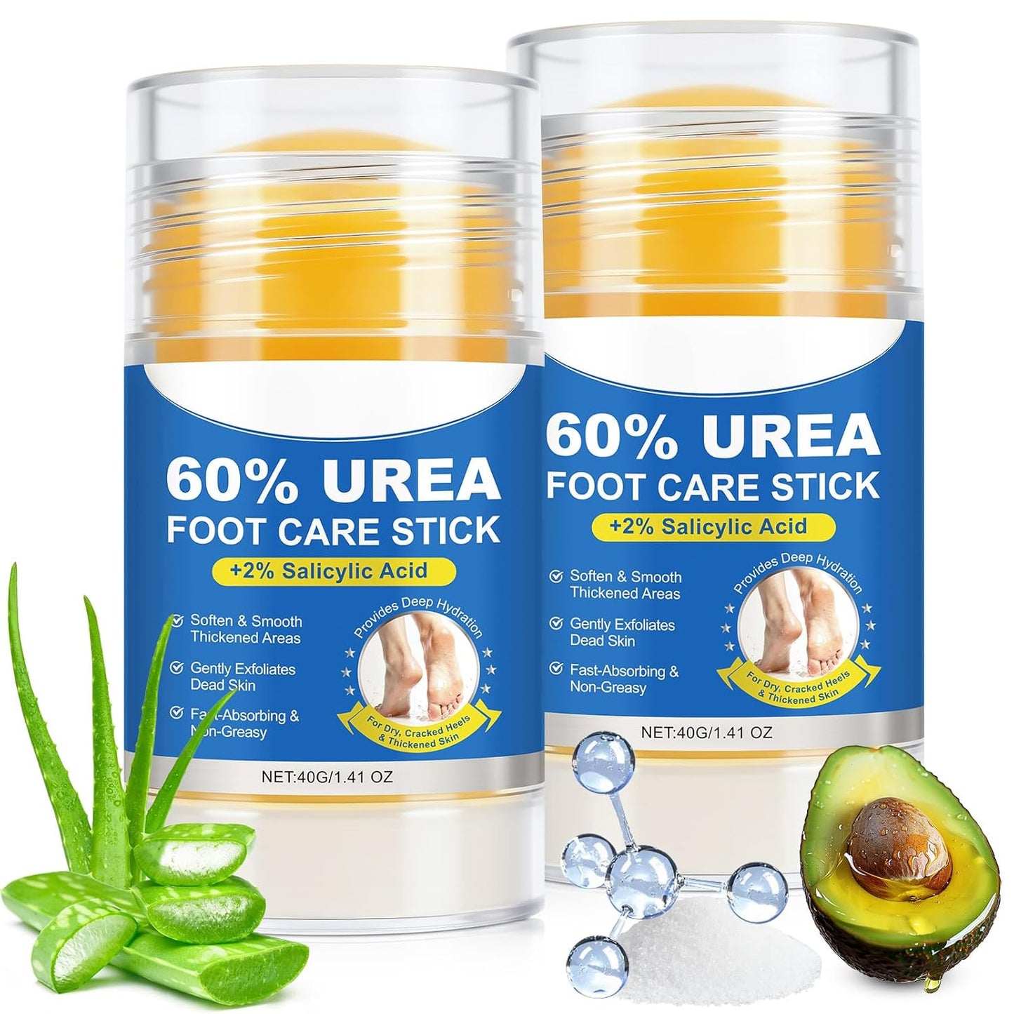 Urea Foot Care Stick with 2% Salicylic Acid - Exfoliating Moisturizer for Dry Cracked Heels & Callus Care | 2 Pack