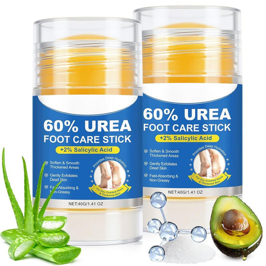 Urea Foot Care Stick with 2% Salicylic Acid - Exfoliating Moisturizer for Dry Cracked Heels & Callus Care | 2 Pack