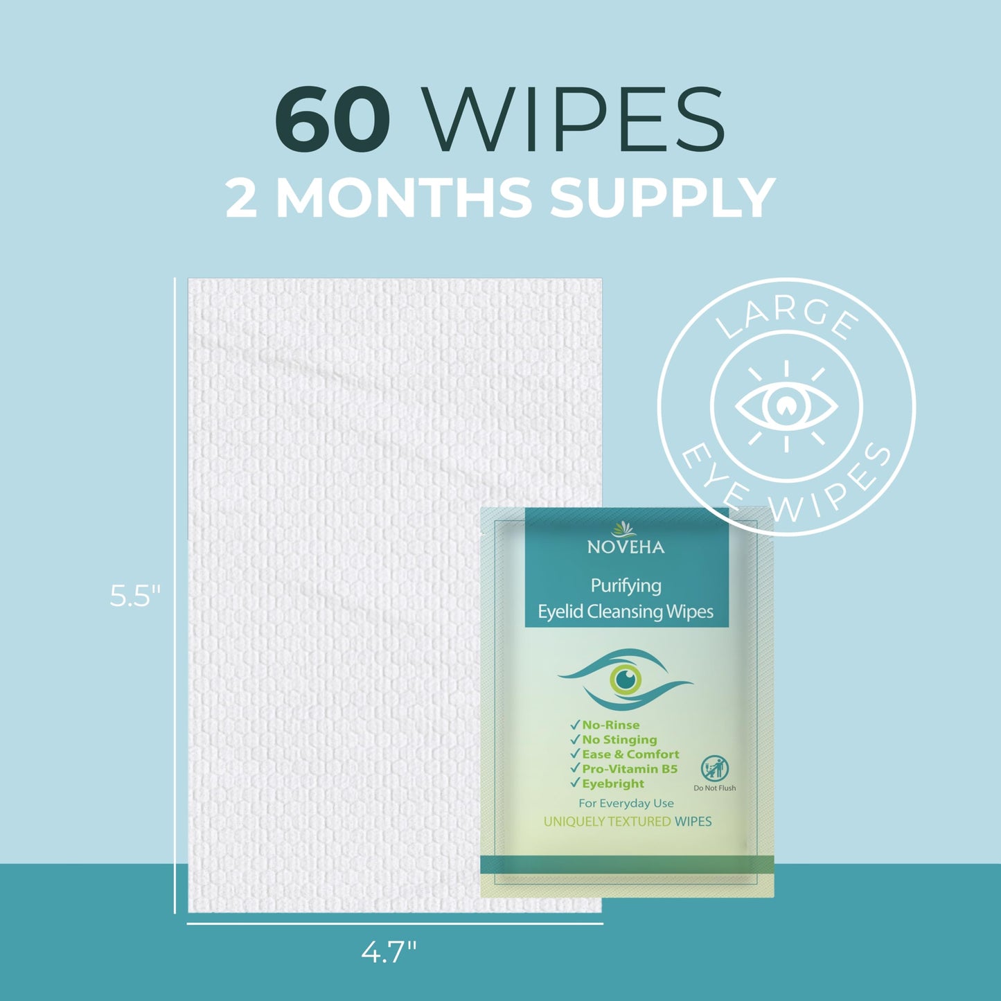 NOVEHA Eyelid & Lash Wipes | For Itchy, Dry Eyes, Styes & Blepharitis | lid and lash Cleansing Wipes, Hypoallergenic & Soothing For Sensitive Eyes, Pack of 60
