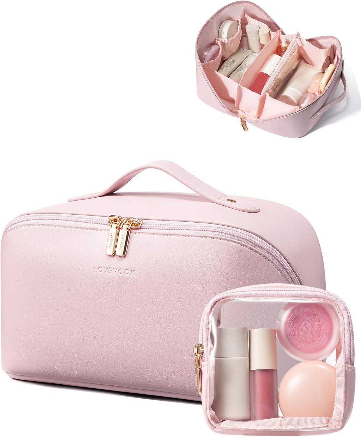 Travel Makeup Bag for Women - Large Capacity Cosmetic Organizer | Waterproof PU Leather, Portable Toiletry Pouch