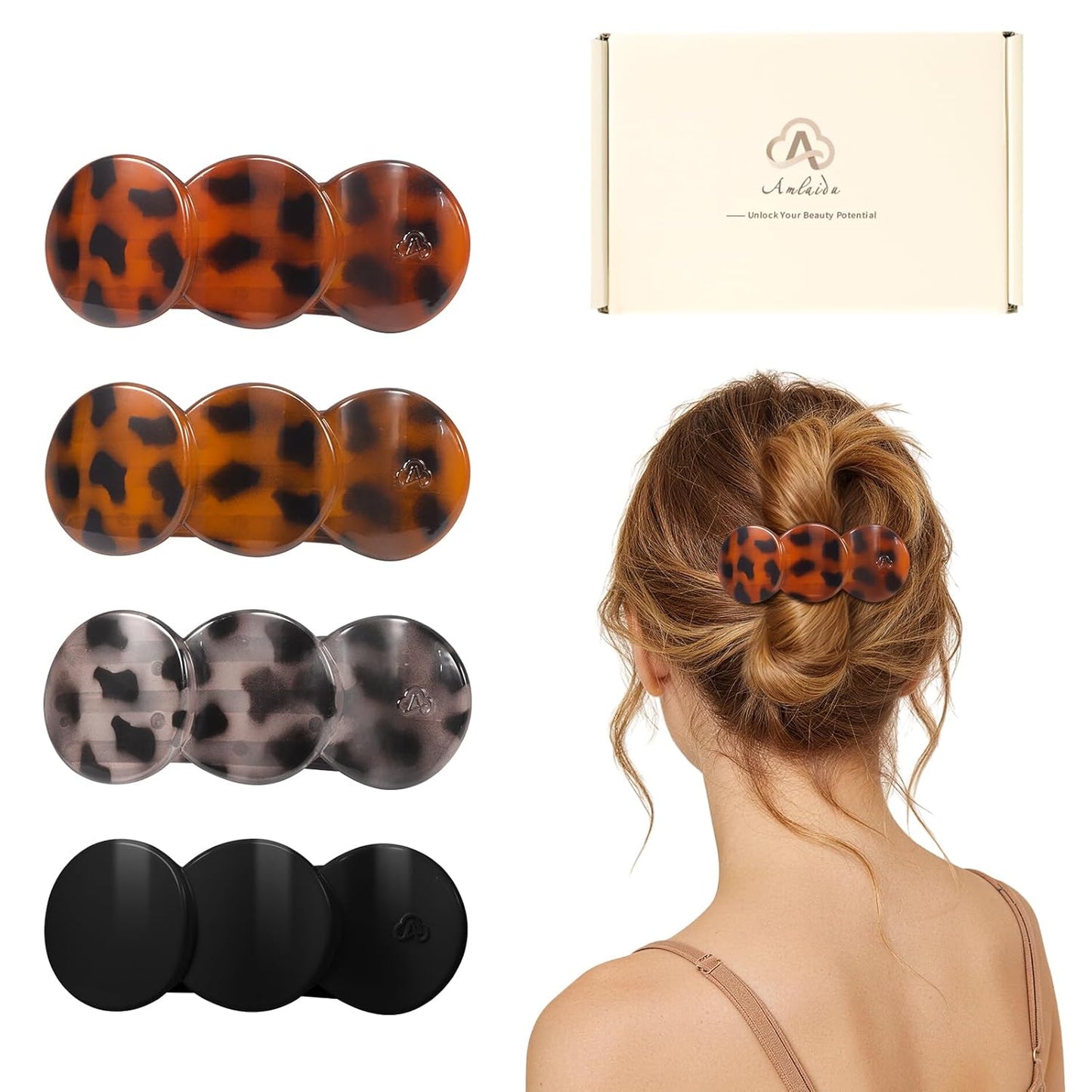 Medium Flat Hair Clips - Strong Hold French Claw Clips for Thick & Thin Hair | Non-Slip Duckbill Design, 4-Pack in Beige, Brown & Black