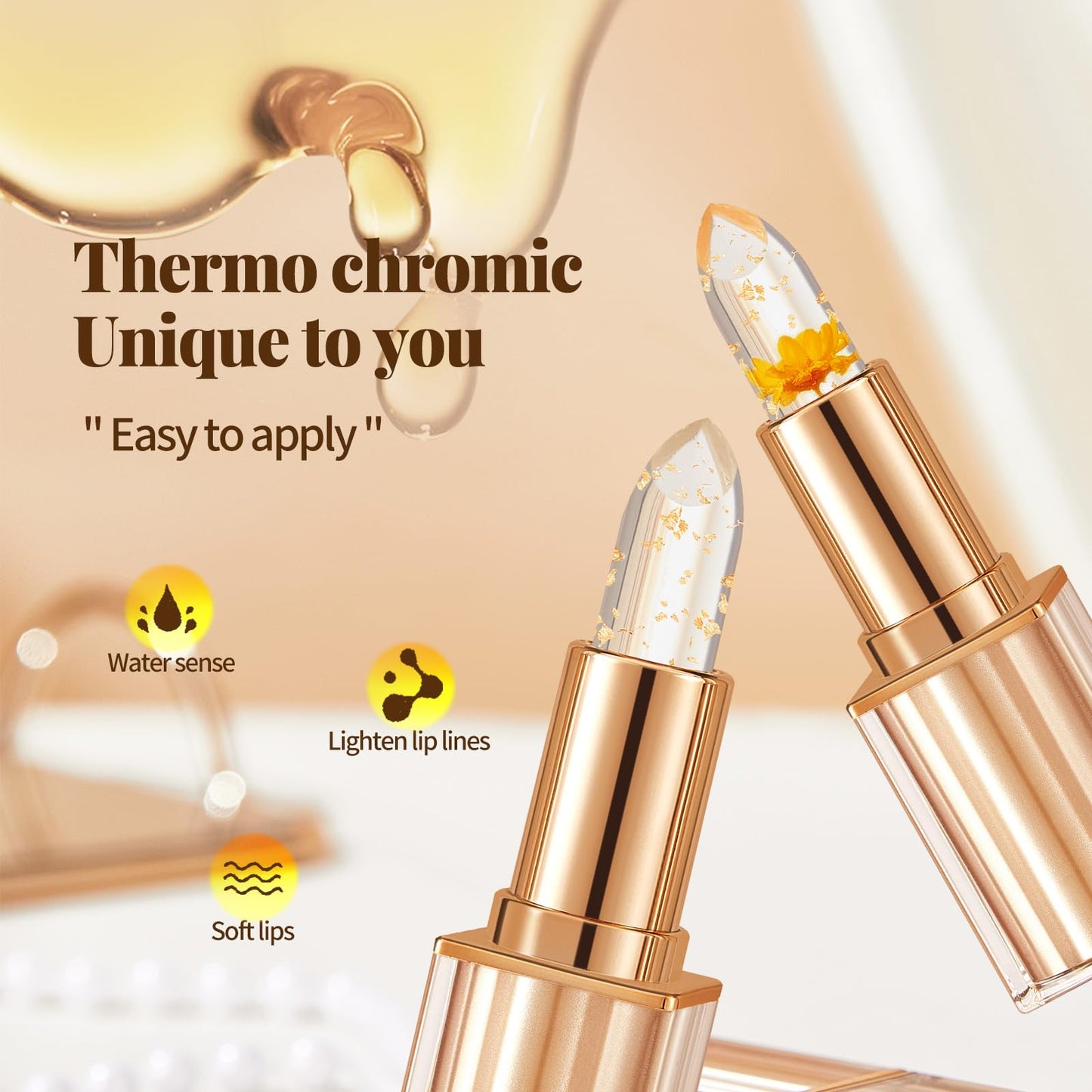 TAEERY Color-changing Lip Stain, Lip Tint, Tinted Lip Balm, Lipsticks for Women, Suitable for All Skin Tones, Create a Charming Look, Moisturizing Lips, Long-lasting Waterproof Gold leaf (3.5g * 2)