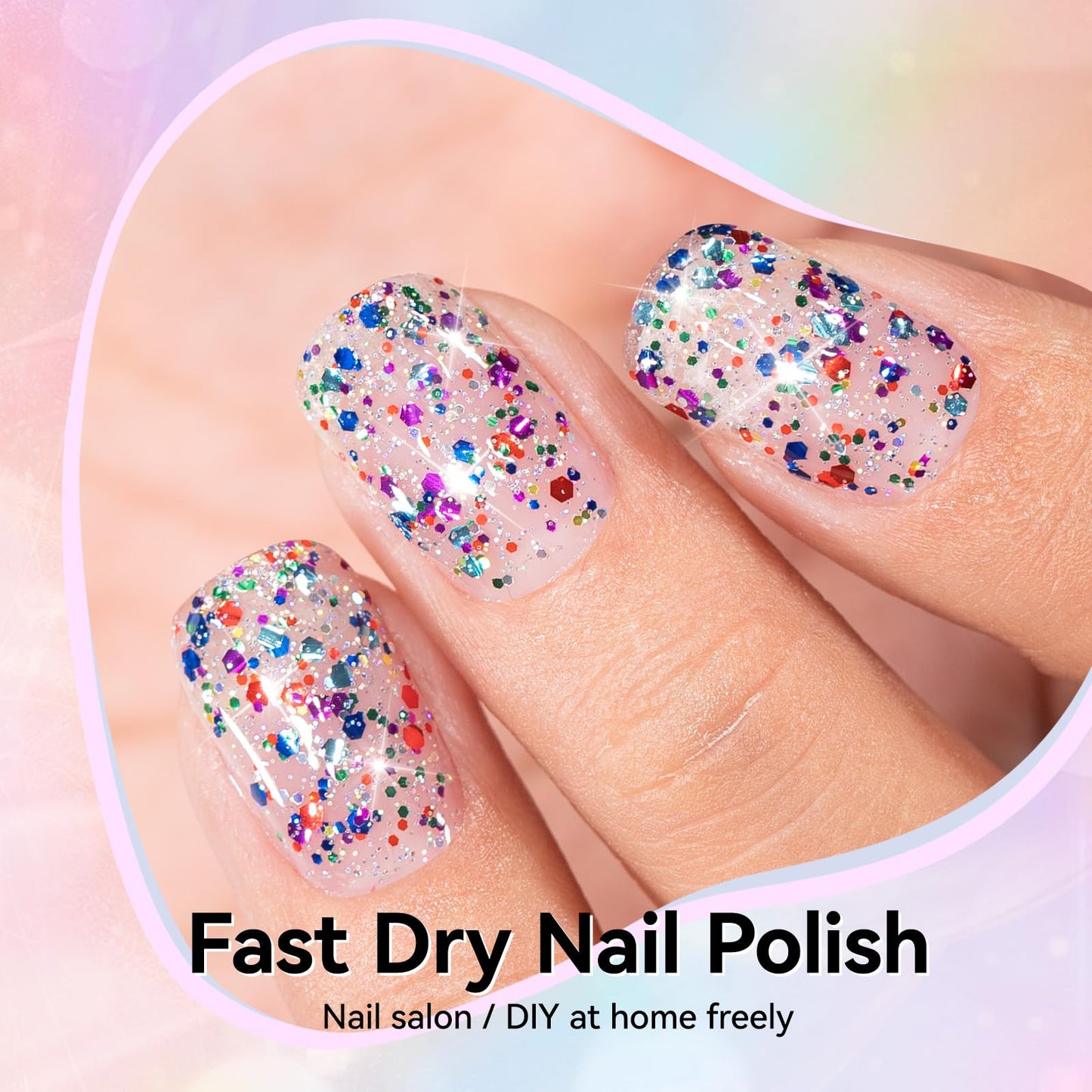 Nailshion Sparkle Nail Polish, Glitter Purple Blue Red Fast Dry, Vegan