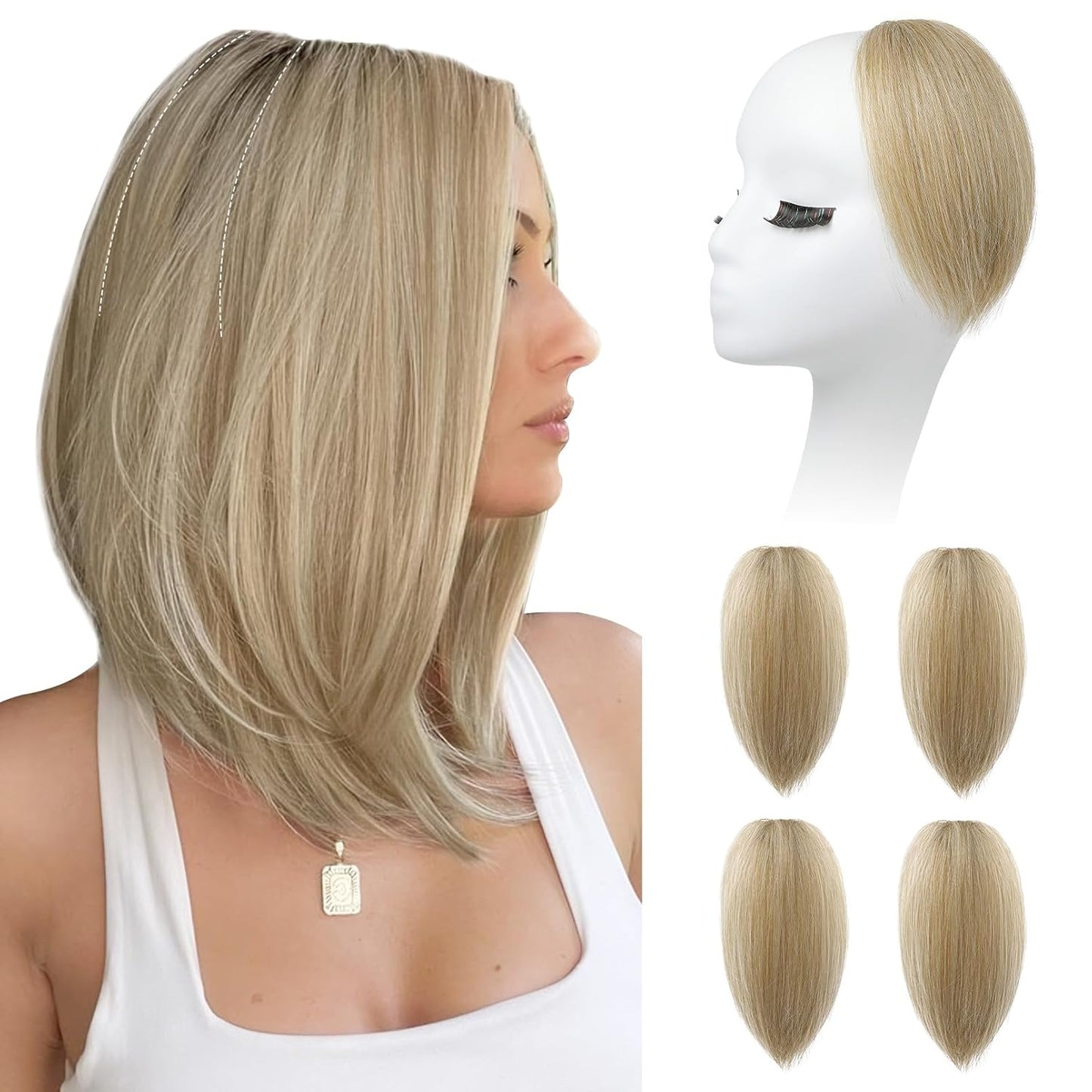 REECHO Clip In Hair Volumizer - Short Thick Hairpieces for Extra Volume | Light Brown with Blonde Highlights, 8 Inch (Pack of 2)