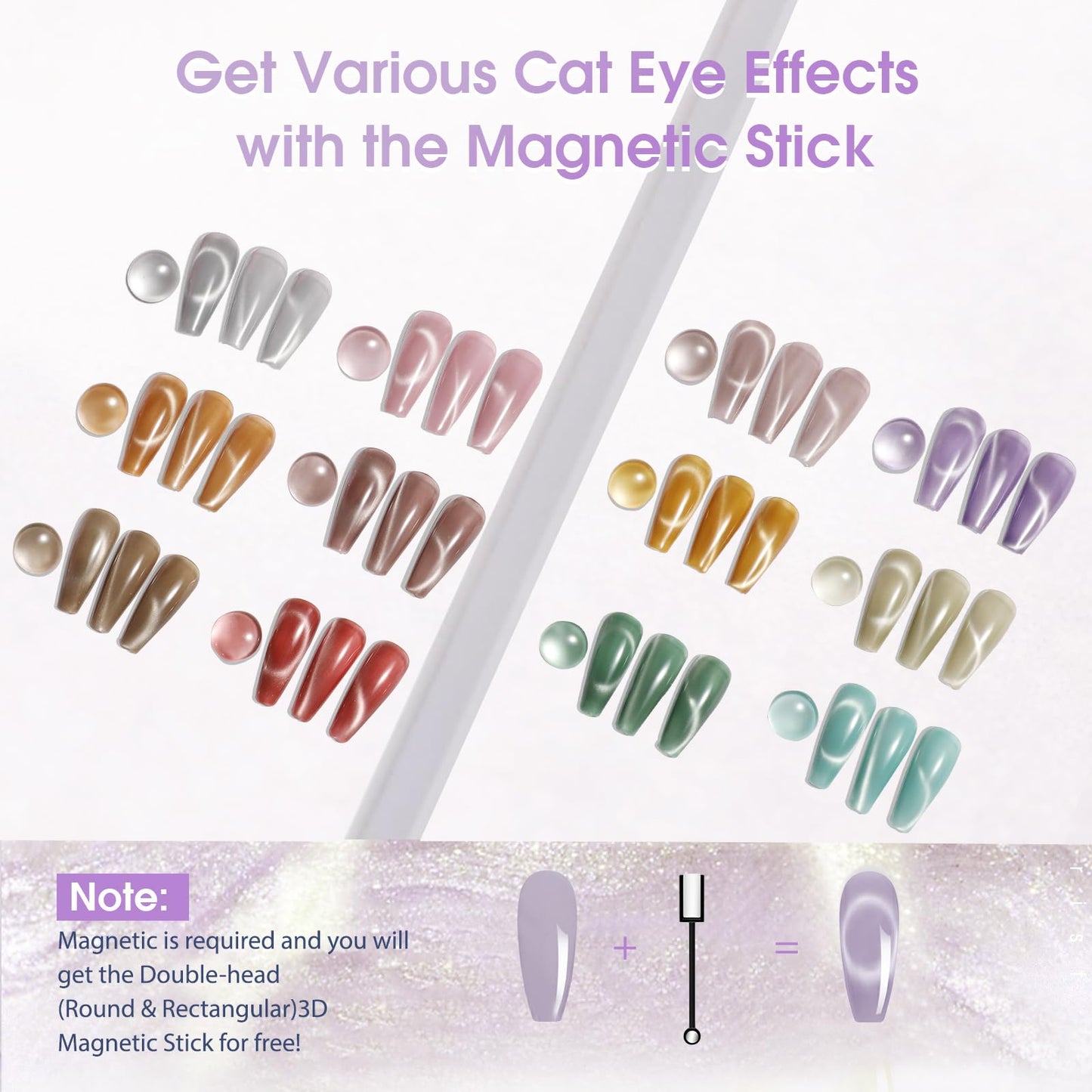 ROSALIND Cat Eye Gel Nail Polish - 12 Colors Jelly Gel Polish Set Translucent Cateye Effect Soak Off UV Set Magic Magnetic Glitter Nail Art Collection with Magnet Stick Manicure Gift for Women