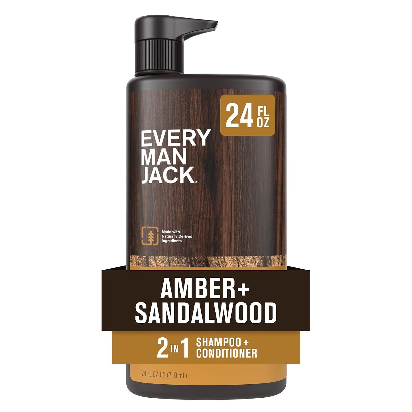 Every Man Jack 2-in-1 Shampoo & Conditioner for Men - Nourishing Amber & Sandalwood | Cruelty-Free | 24oz