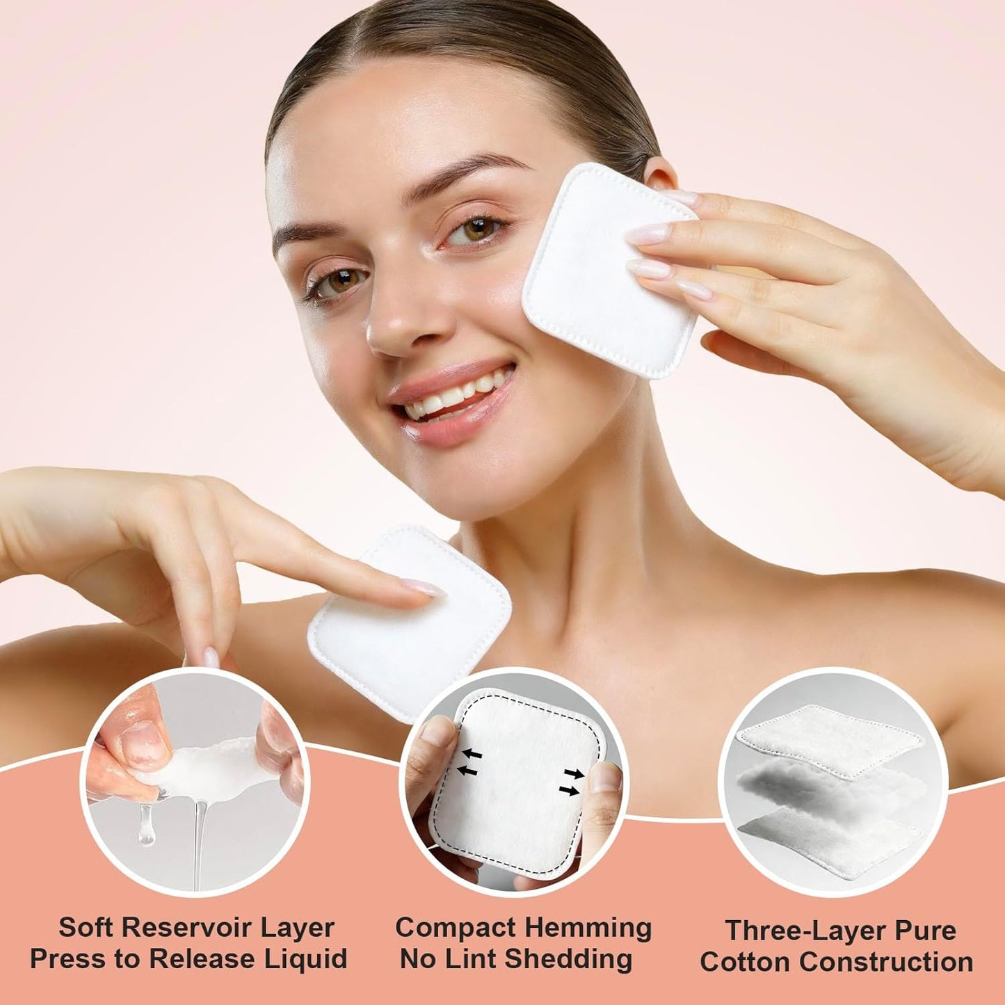 Large Cotton Pads - 300 Count Makeup Remover Rounds for Sensitive Skin | Ultra-Absorbent Hypoallergenic, Soft & Lint-Free