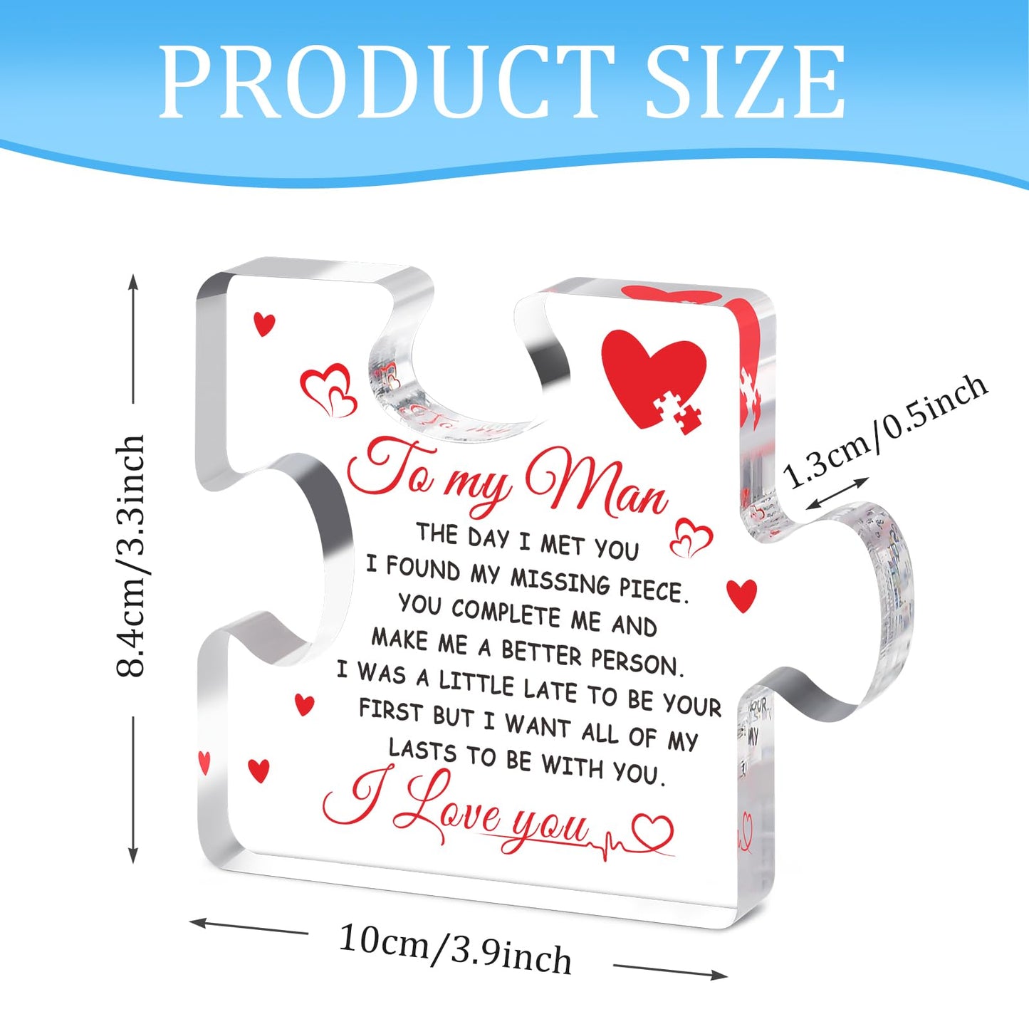 Fathers Day Dad Gifts for Husband from Wife to My Man Acrylic Block Puzzle 3.9 x 3.3”Romantic Engraved Gift for Boyfriend Wedding Anniversary Birthday Gifts for Fiance Couple