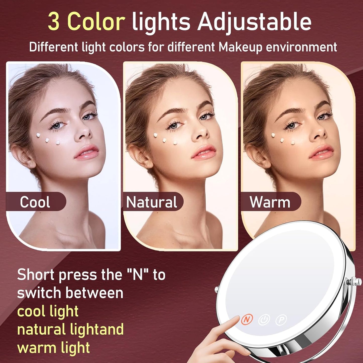Makeup Mirror with Lights - 20X Magnifying Vanity Mirror | 5000 mAh, 9 Inch, 3 Color Options