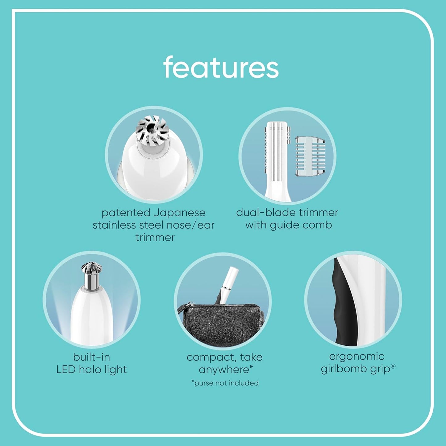 Conair GIRLBOMB Nose Hair Trimmer for Women - Battery-Operated Facial Hair Removal with LED Light | Diamond-Shaped 360° Beveled Blade, White
