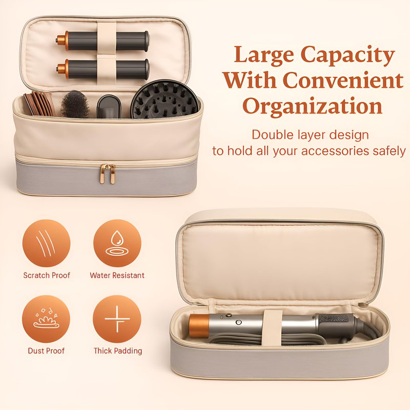 BellaBag for Dyson Airwrap Travel Case, Shark Flex Style Case, Hair Dryer Travel Bag, Shark Hair Dryer Storage, Airstraight Air Wrap Flexstyle Fusion Organizer, Dyson Travel Bag (Beige & Gray)