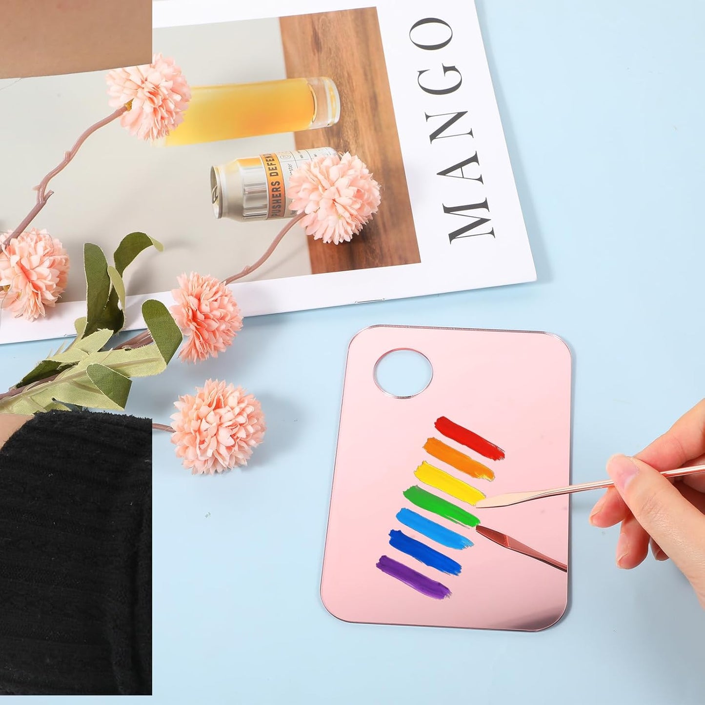 Acrylic Makeup Mixing Tray Set - 2 Pcs Foundation Palette with Spatula | Pink Cosmetic Mixing Palette for Eyeshadow & Nail Art
