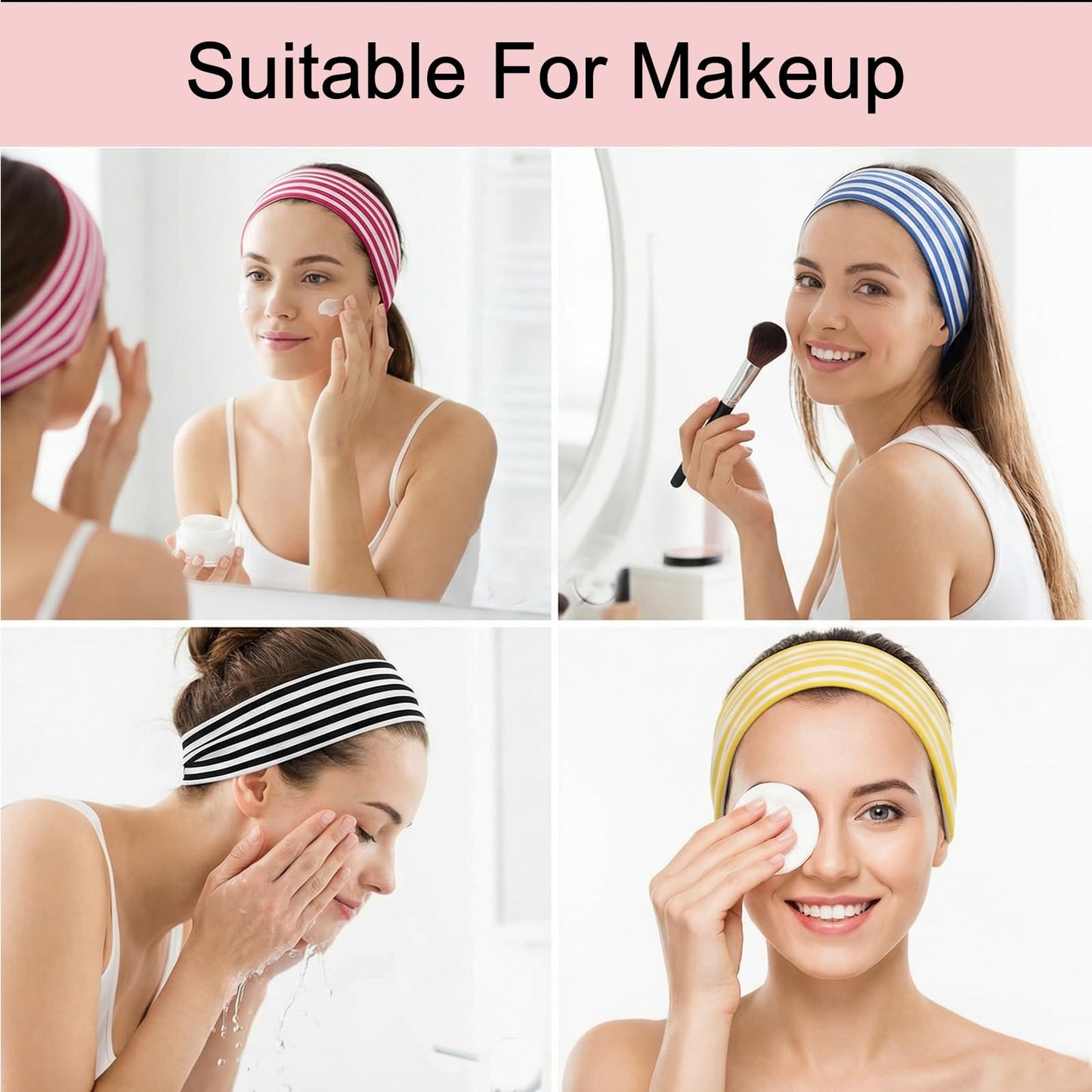 Mabor 4pcs Striped Headbands for Women, Non-Slip Wide Workout Hair Bands for Yoga Running and Daily Use
