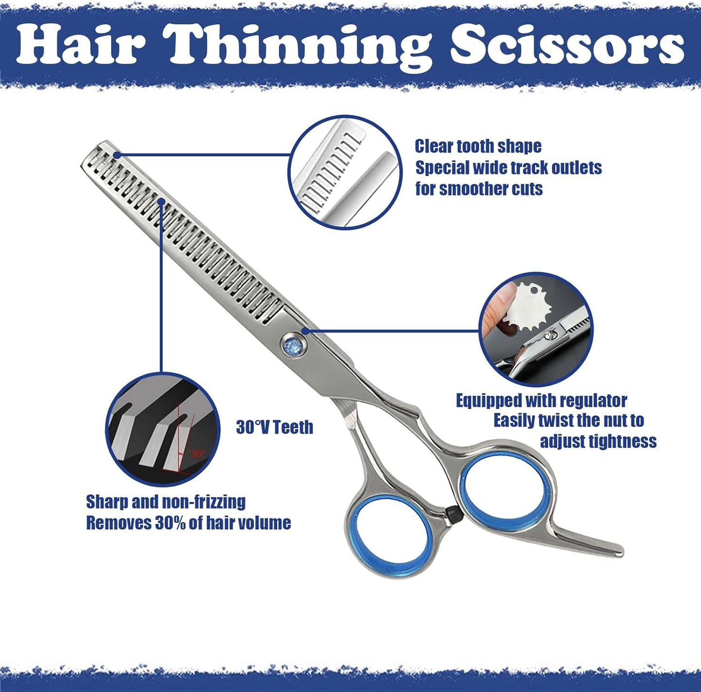 Professional Hair Cutting Scissors Kit - 27PCS Stainless Steel Barber Shears Set | 6.5 Inch Cutting & Thinning Scissors for Home Salon Use