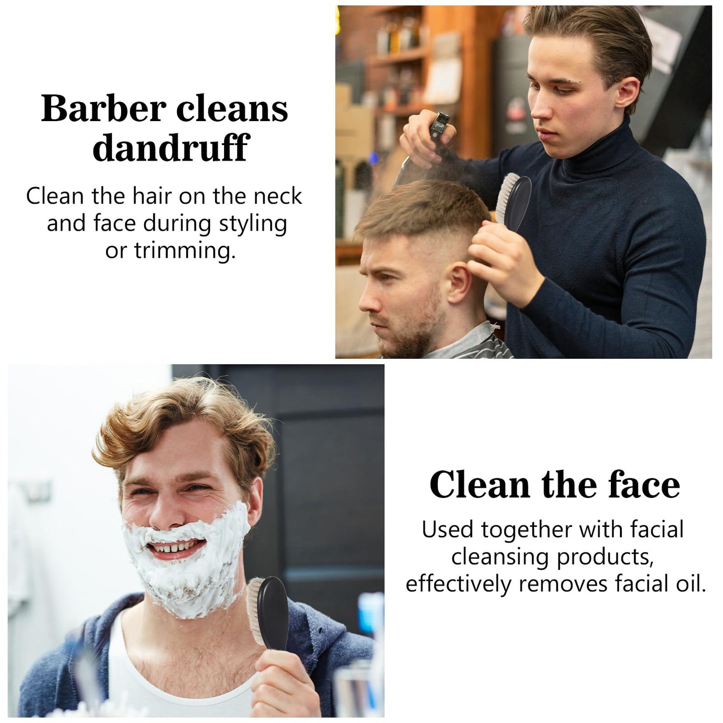 2 Pcs Slick Back Hair Brush, Barber Fade Brush, Neck Duster ABS Handle Soft Bristle Beard Styling Clipper Brushes for Men, Grooming Cleaning Detangling Tool Barbers Accessories for Hair Cutting