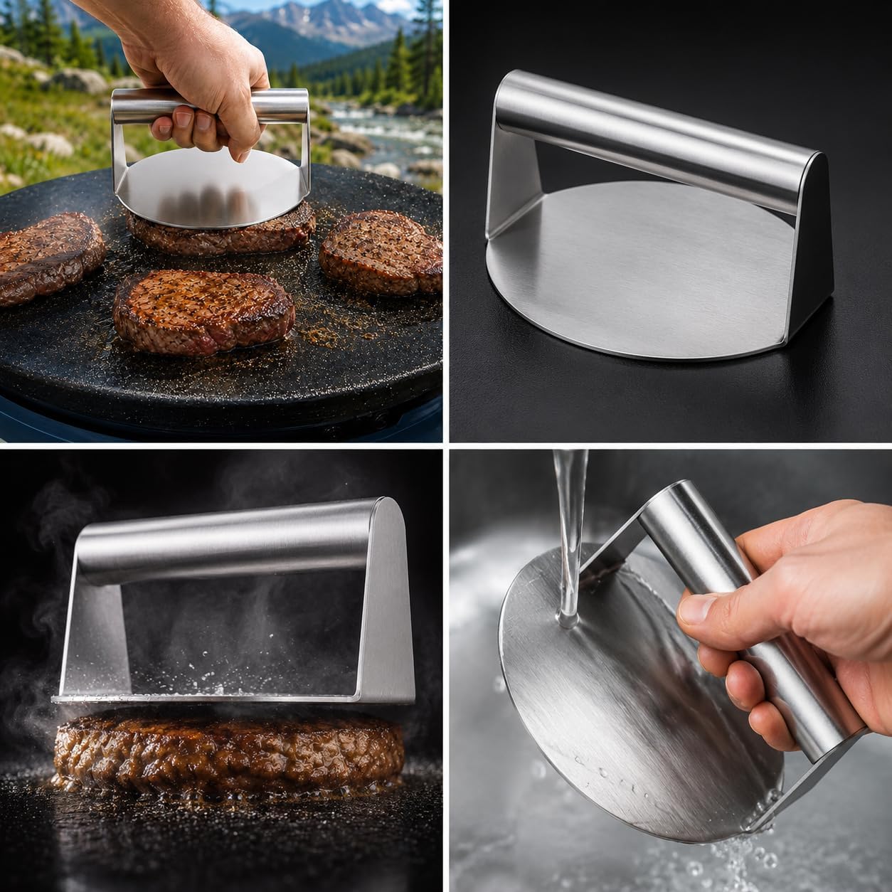 Stainless Steel Burger Press & Patty Maker - Non-Stick Hamburger Smasher for Grill | BBQ Tool (1pc)