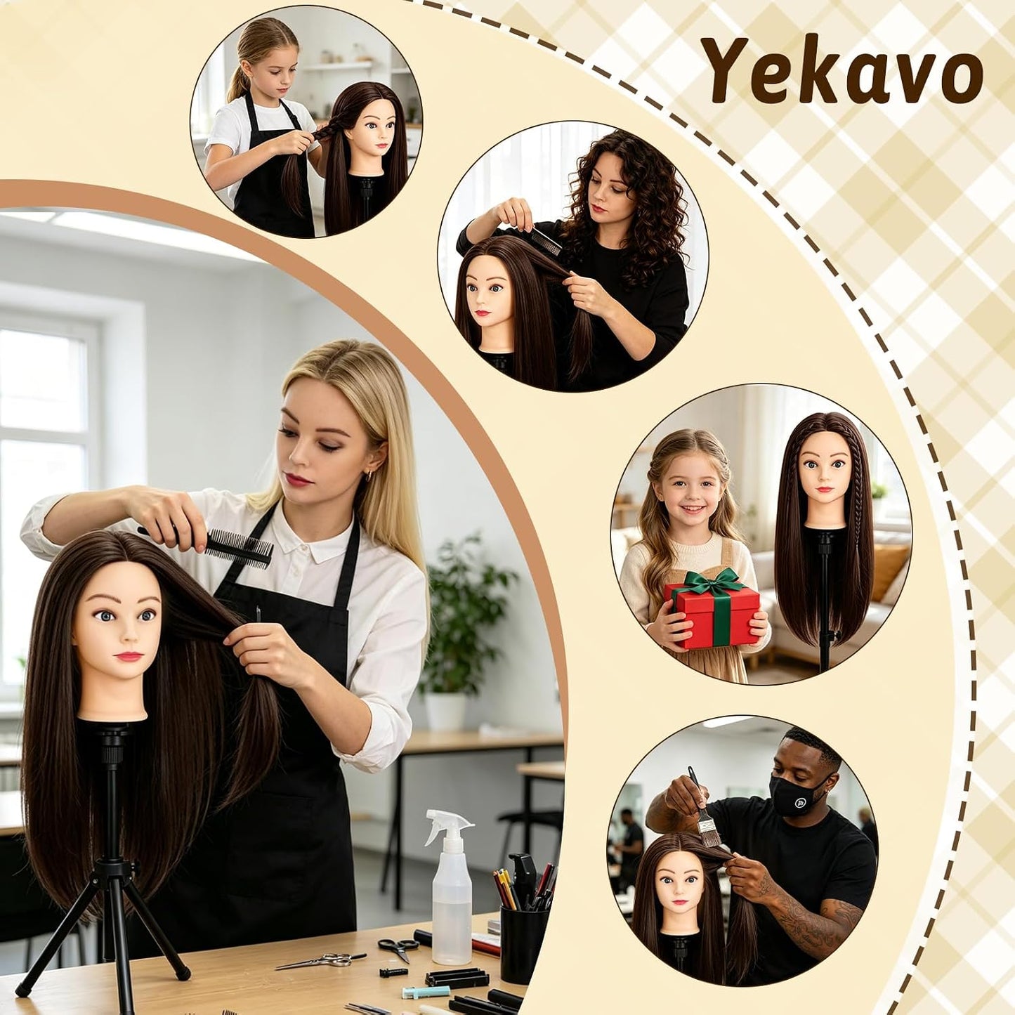 Mannequin Head - 90% Human Hair Styling Doll for Cosmetology | 24" Dark Brown Hairdressing Training Head with Clamp