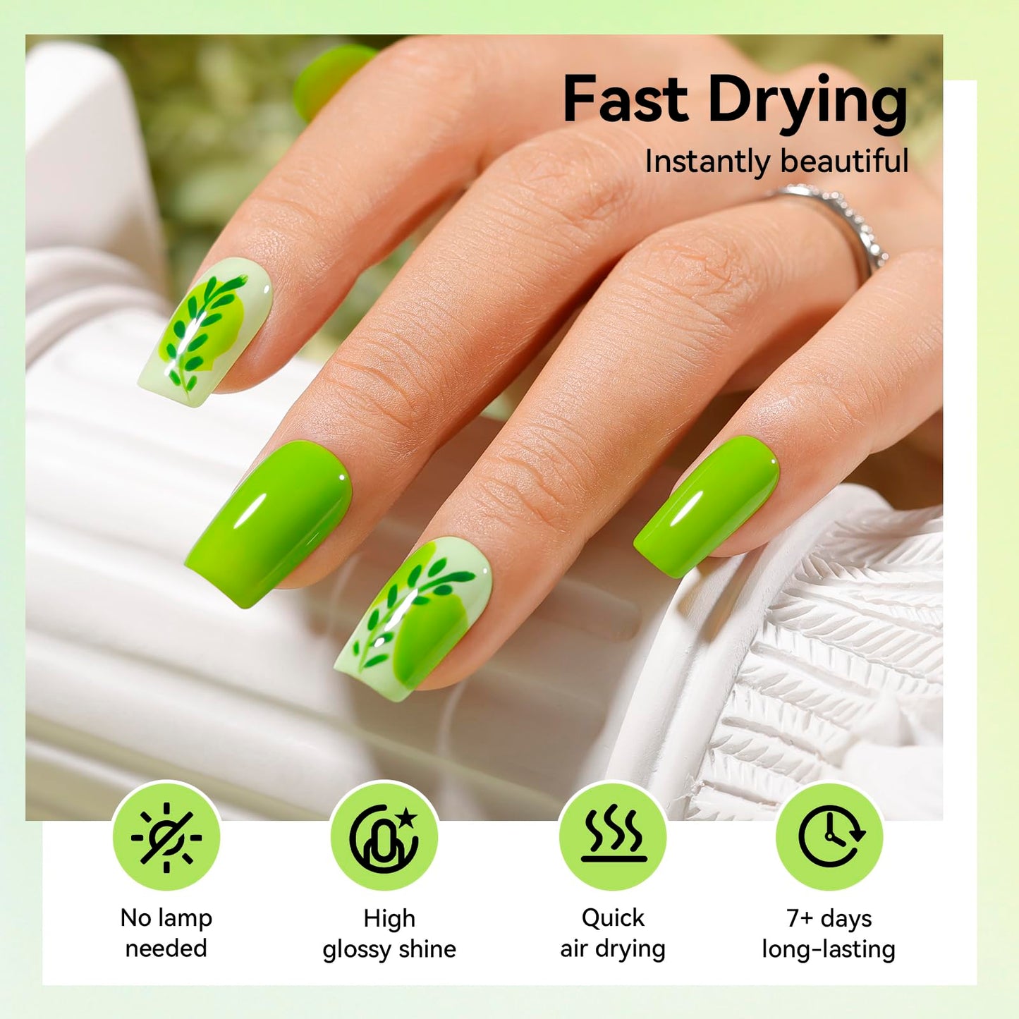 Nailshion Green Nail Polish, Spring Summer Olive Teal Natural Green Shade Natural Nail Polishes for Fingernails&Toenails, Quick Dry, Non Gel, Rich in Castor Oil, Nail Art DIY at Home St. Patrick's Day