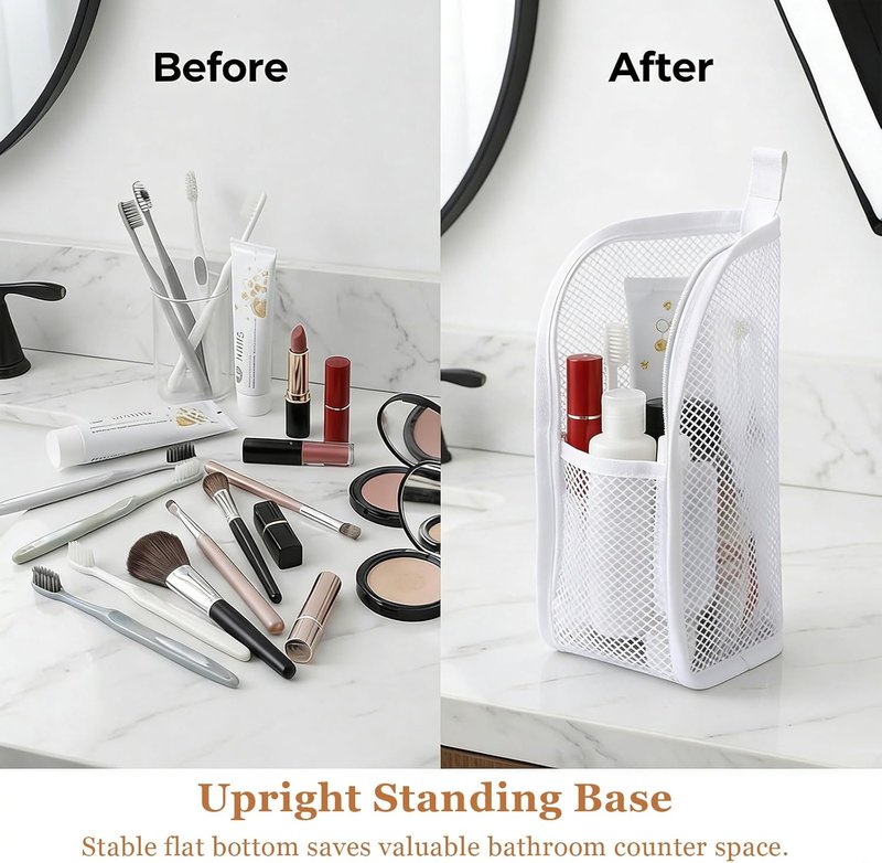 Travel Toiletry Bag - Portable Hanging Organizer with Large Capacity & Waterproof Design | White