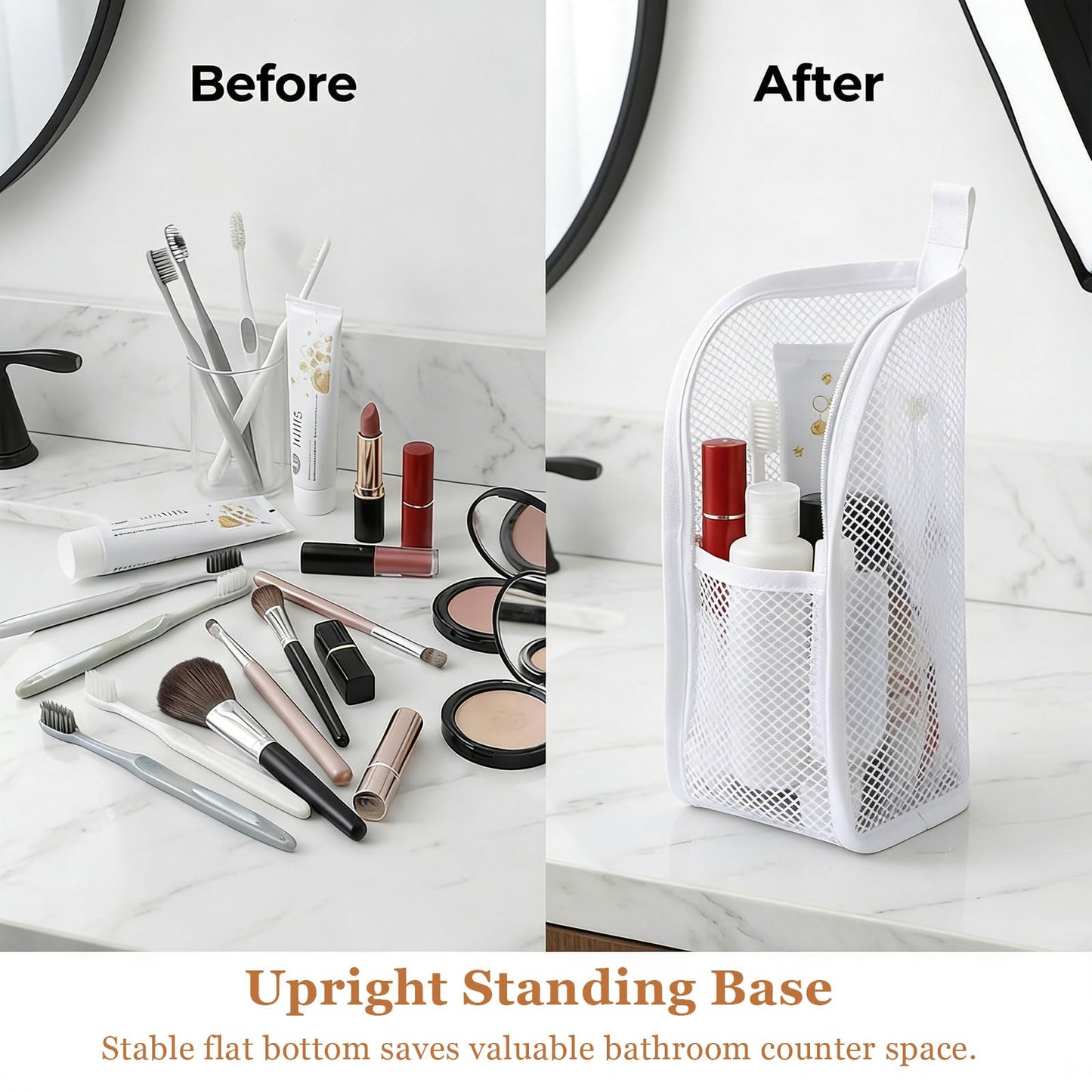 Standing Toiletry Bag, Upgrade Hanging Travel Toiletry Bag, Foldable Clear Cosmetic Organiser, Portable Lightweight Water Resistant Toiletries Storage Bag(White)