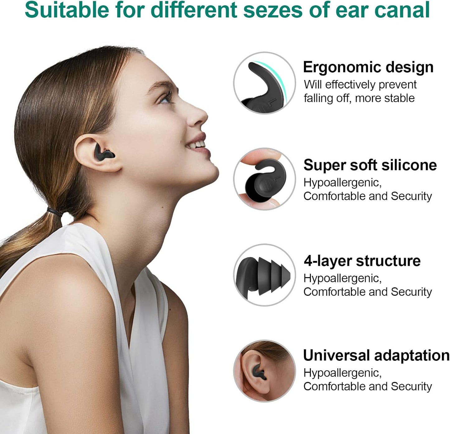 Swimming Ear Plugs - Waterproof Reusable Silicone for Adults | 3 Pairs for Swimming, Surfing & Showering