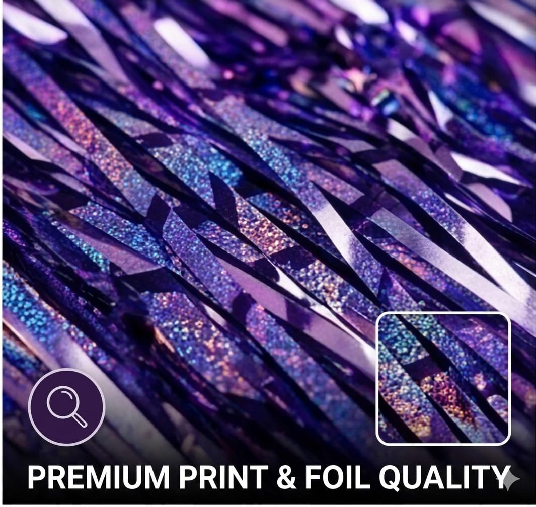 2-Pack Purple K-Style Demon Energy Pattern Backdrop, Music Party Favors, Shimmery Laser Foil Curtains, 6.6FT Holographic Lightning Tinsel, Party Decorations for Fans, Girls Birthday Party Decor