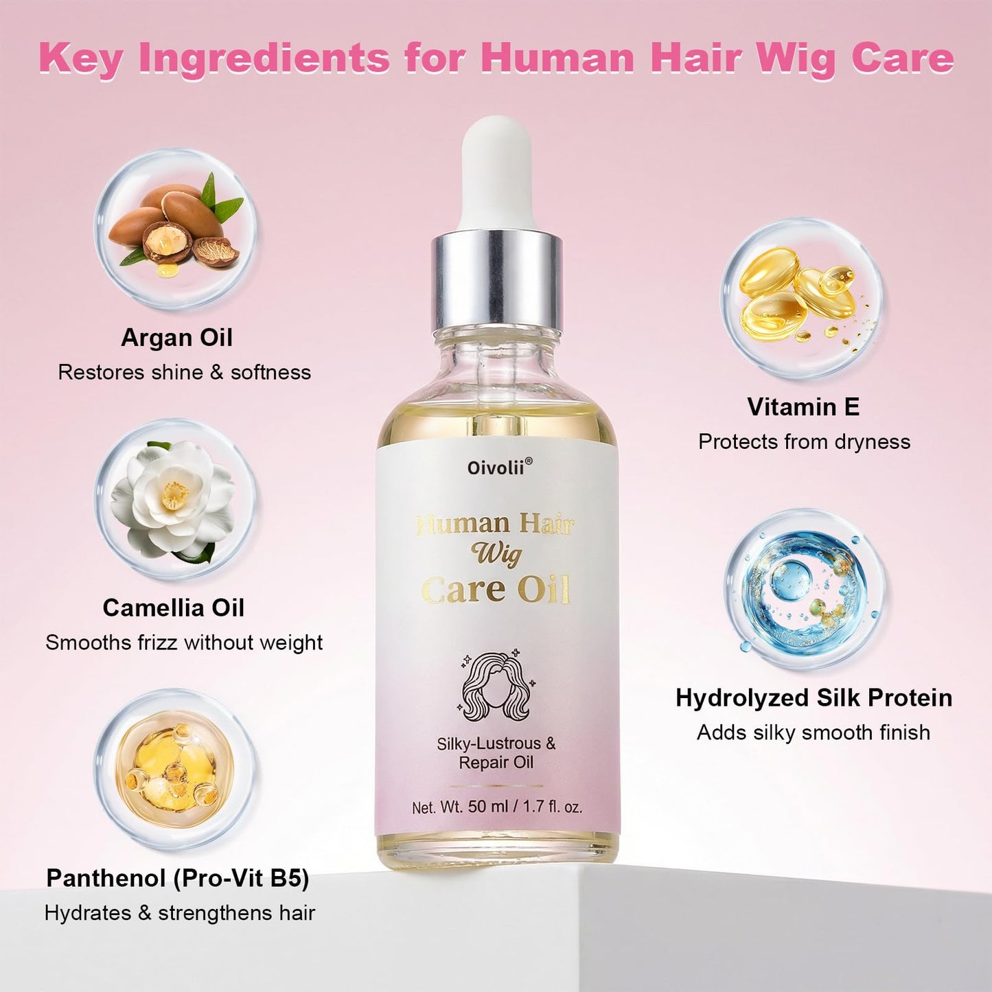Oivolii Human Hair Wig Care Oil Spray – Professional Anti Frizz Serum, Lightweight Shine & Smoothing Hair Oil, Detangler & Heat Protectant for Real Hair Wigs & Extensions