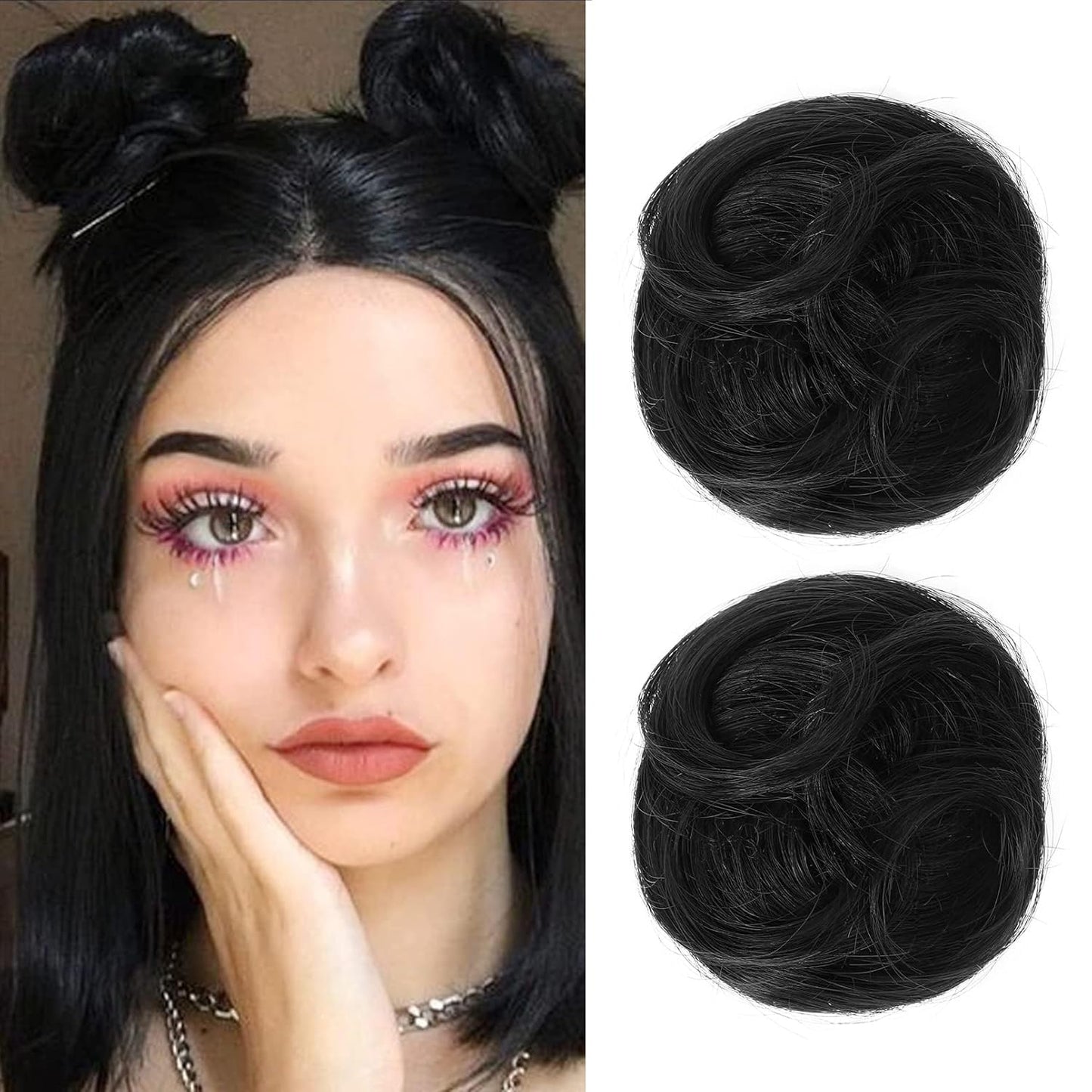 Mini Claw Clip Hair Bun Extensions - 2 PCS Messy & Cat Ears Updo Accessories | Golden Blonde Mix