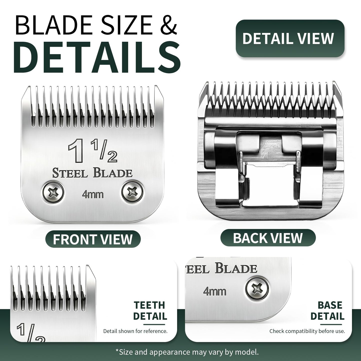 1-1/2 Clipper Blade 4mm Compatible with Oster Classic 76, Silver, 1 Pack