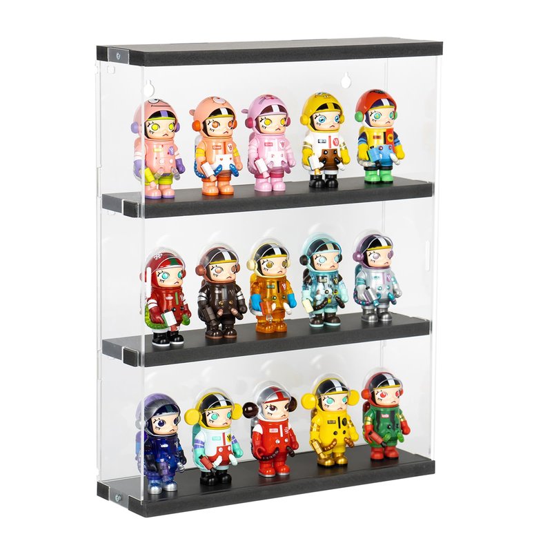 Nynelly 3-Layer Acrylic Display Case, Wall Mounted Display Box with Door, Countertop Clear Minifigure Showcase for Collectible, Funko Pop, Minifigure, 11.5" L x 3.3" W x 15" H ,Black