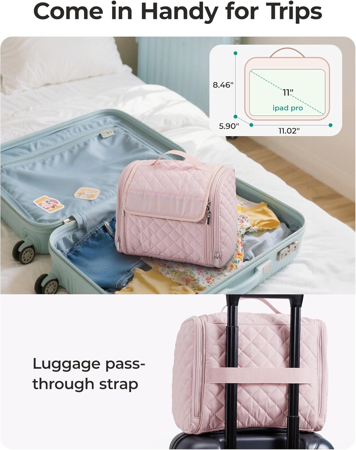 Travel Toiletry Bag - Large Capacity Cosmetic Organizer for Women | Water-Resistant with Hanging Hook & Handle