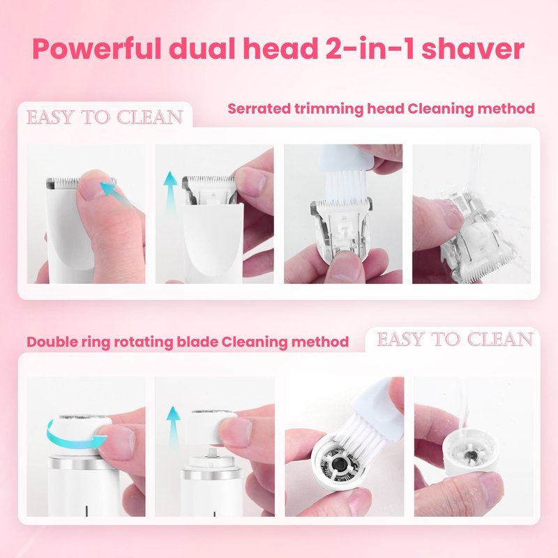 YZDJQX Bikini Trimmer for Women-2 in 1 Dual Head Electric Razors,IPX7 Waterproof Bikini Electric Shaver,Dry & Wet Use Painless Bikini Shaver,Pubic Hair Trimmer for Private Area & Body Hair,White