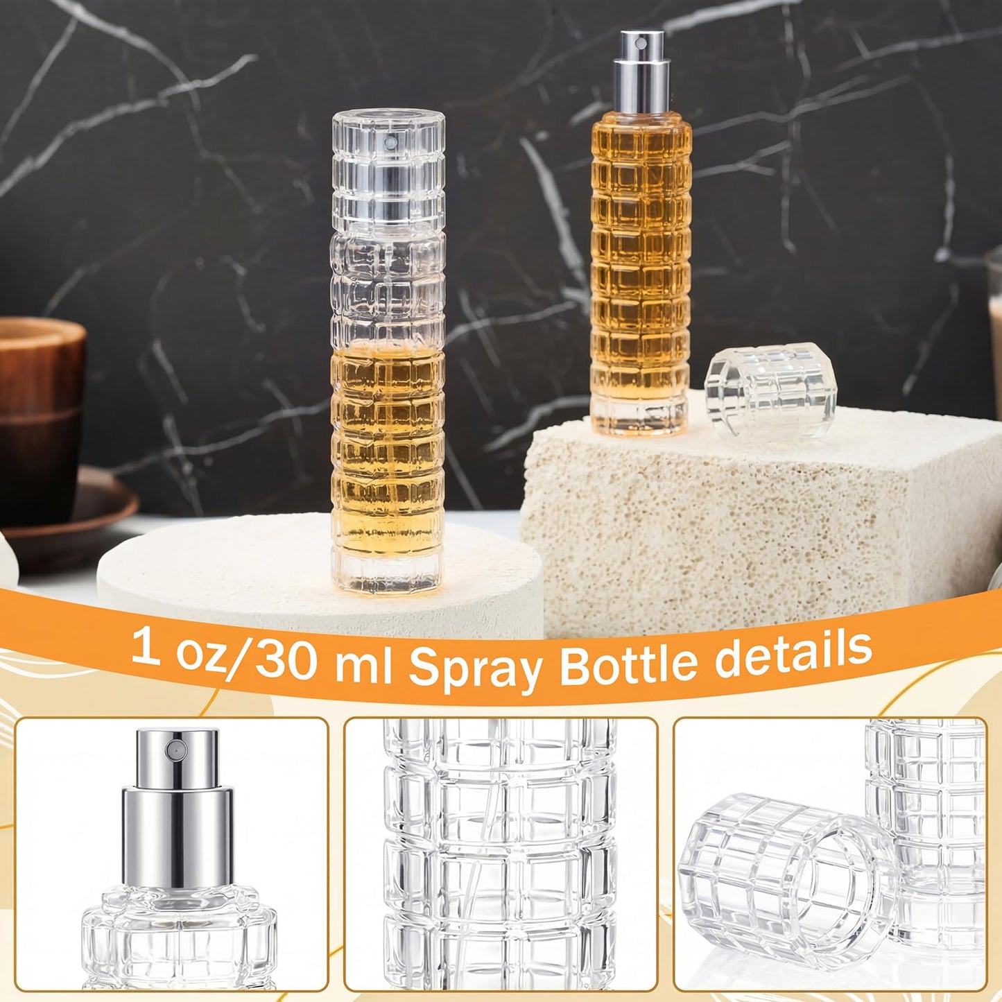 Yiyiring 6 Pack Cocktail Atomizer Spray Bottles Bar Sets 1oz / 30ml with Funnels, Refillable Glass Absinthe for Bitters Vermouth, Fine Mist Travel Sprayer for Bar Kitchen(Silver)