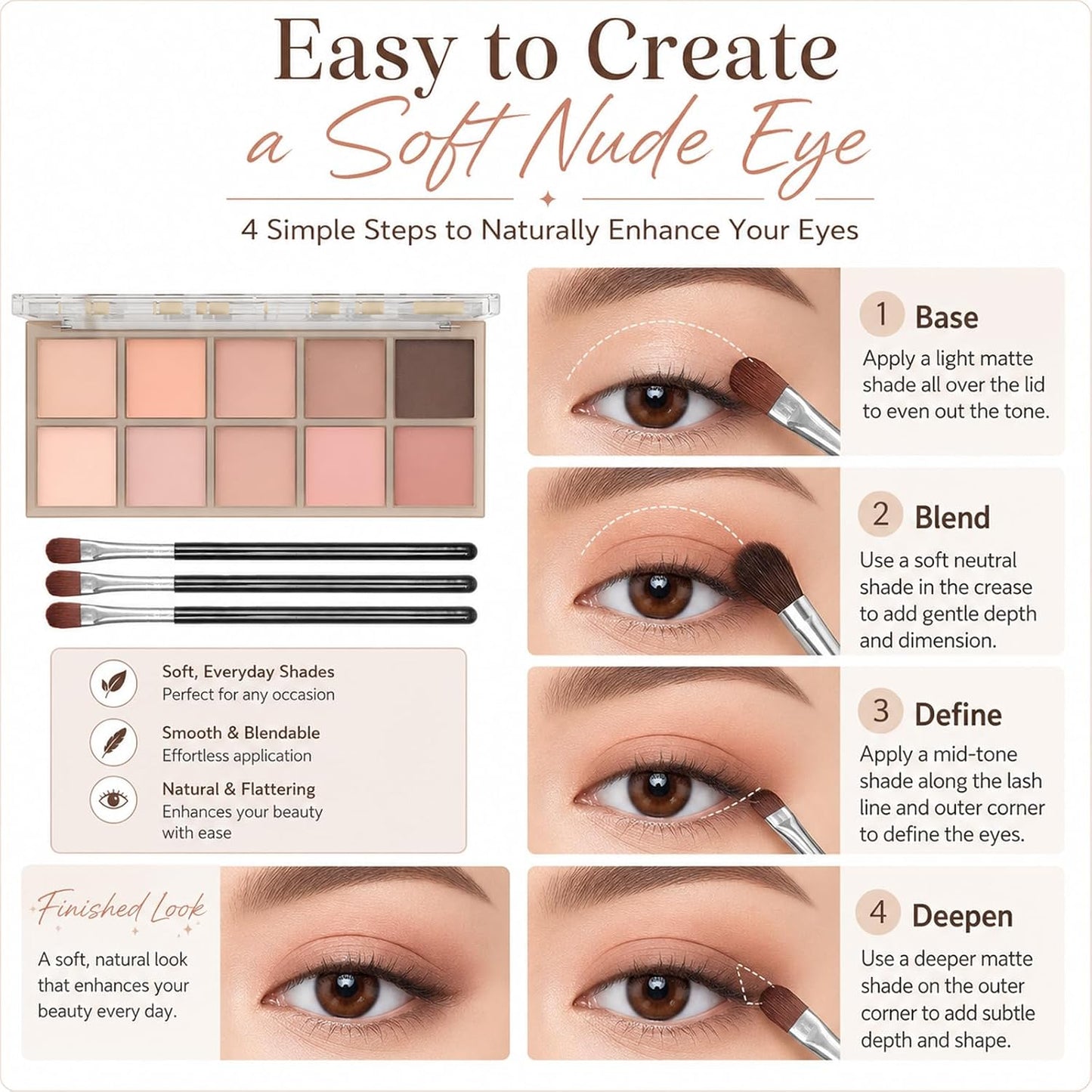 Eyeshadow Palette - 10 Color Blendable High Pigment Shades | Long-Lasting Matte for Smokey Looks