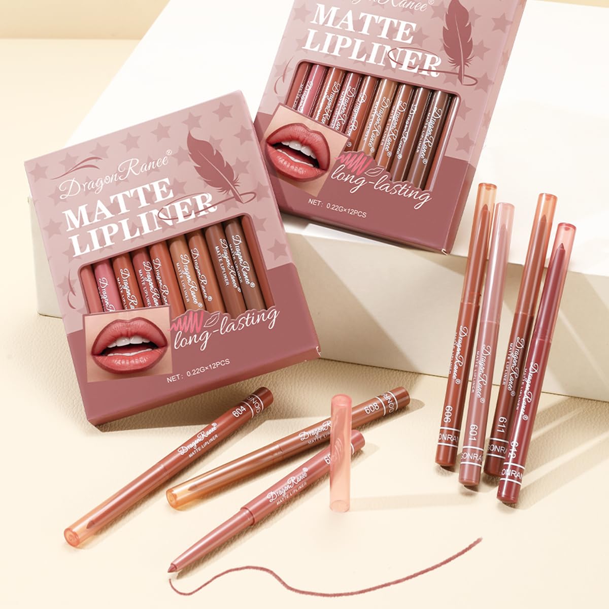 12PCS Pink Creamy Matte Lip Liner Pencil Set - Waterproof Long-Lasting Color for Perfect Pout | Soft Pink Makeup Kit