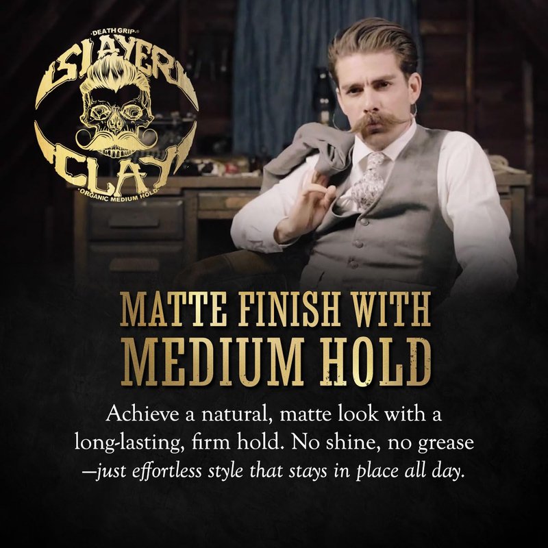 Hair Clay For Men - Slayer Clay Organic Medium Hold 2 Ounce Tin - Like Pomade Cream Or Gel - Shine Free & Non Greasy - Anti Dandruff & Easy To Use Mens Hair Product With Bentonite By Death Grip