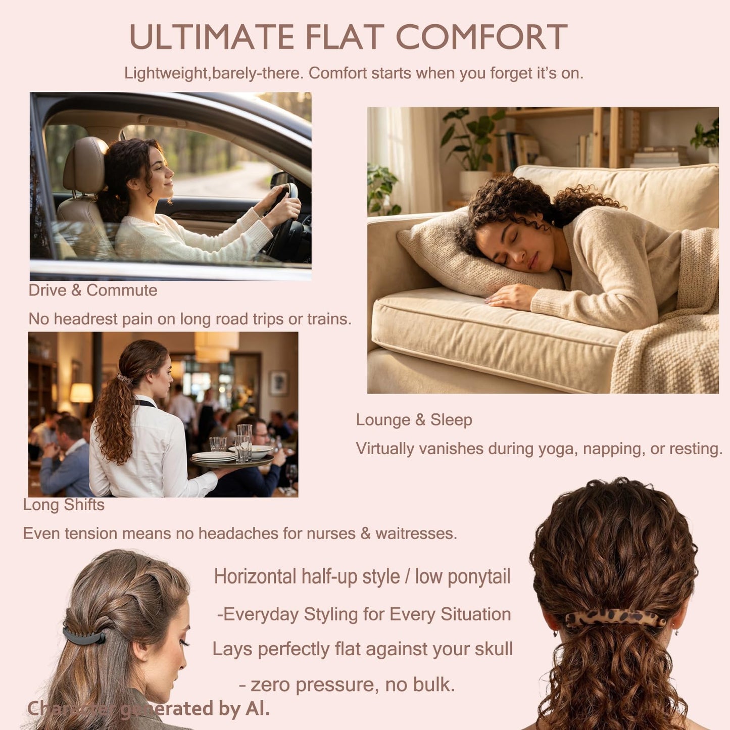 Vrose Flosi Retro Banana Clip Effortless French styling fr 3-4.5" ponytails No Crease No Demage Volume Flat lay design offers headrest comfort Durable dual-lock teeth secure hold Y2K hair Accessories